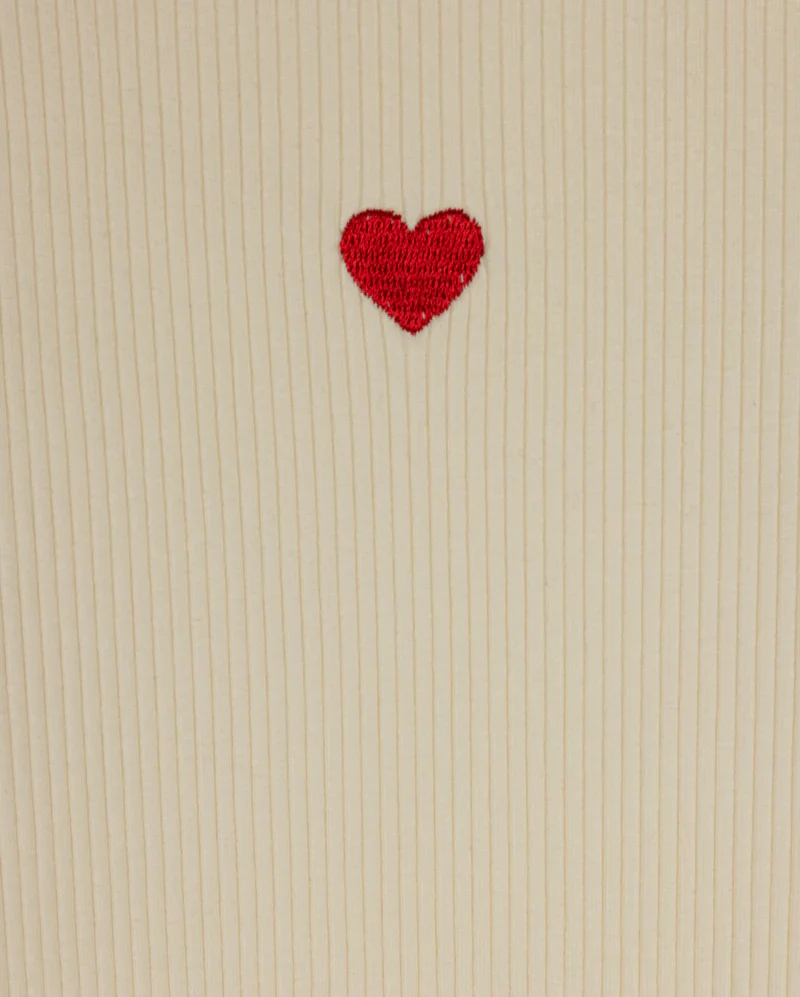 PHIL AND PHOEBE CREAM HEART PRINT RIBBED T-SHIRT [FINAL SALE] - Image 2