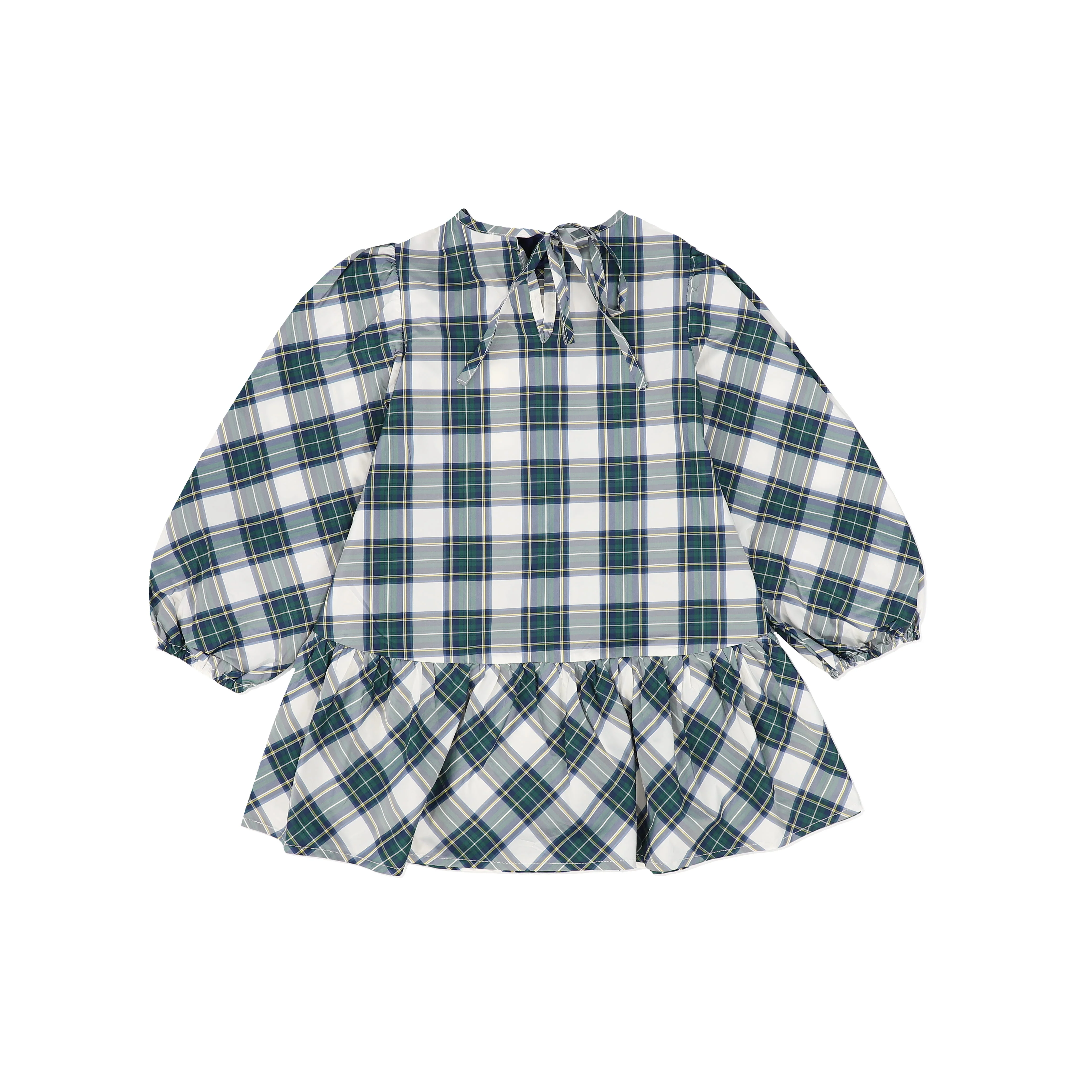 PICCOLA LUDO GREEN PLAID PUFF SLEEVE DRESS [FINAL SALE] - Image 2