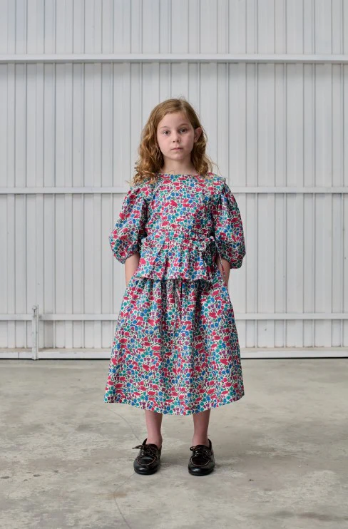 TANGERINE RED/BLUE FLORAL MIDI SKIRT [FINAL SALE] - Image 2