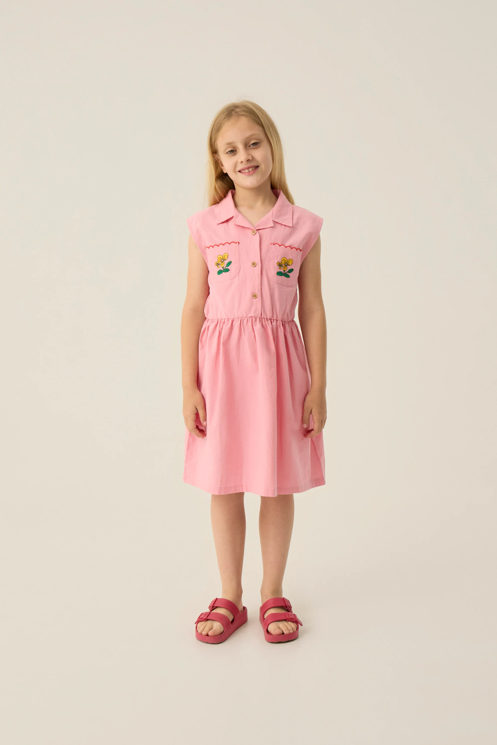 THE CAMPAMENTO PINK FLOWER PATCH POCKET DRESS [FINAL SALE] - Image 2