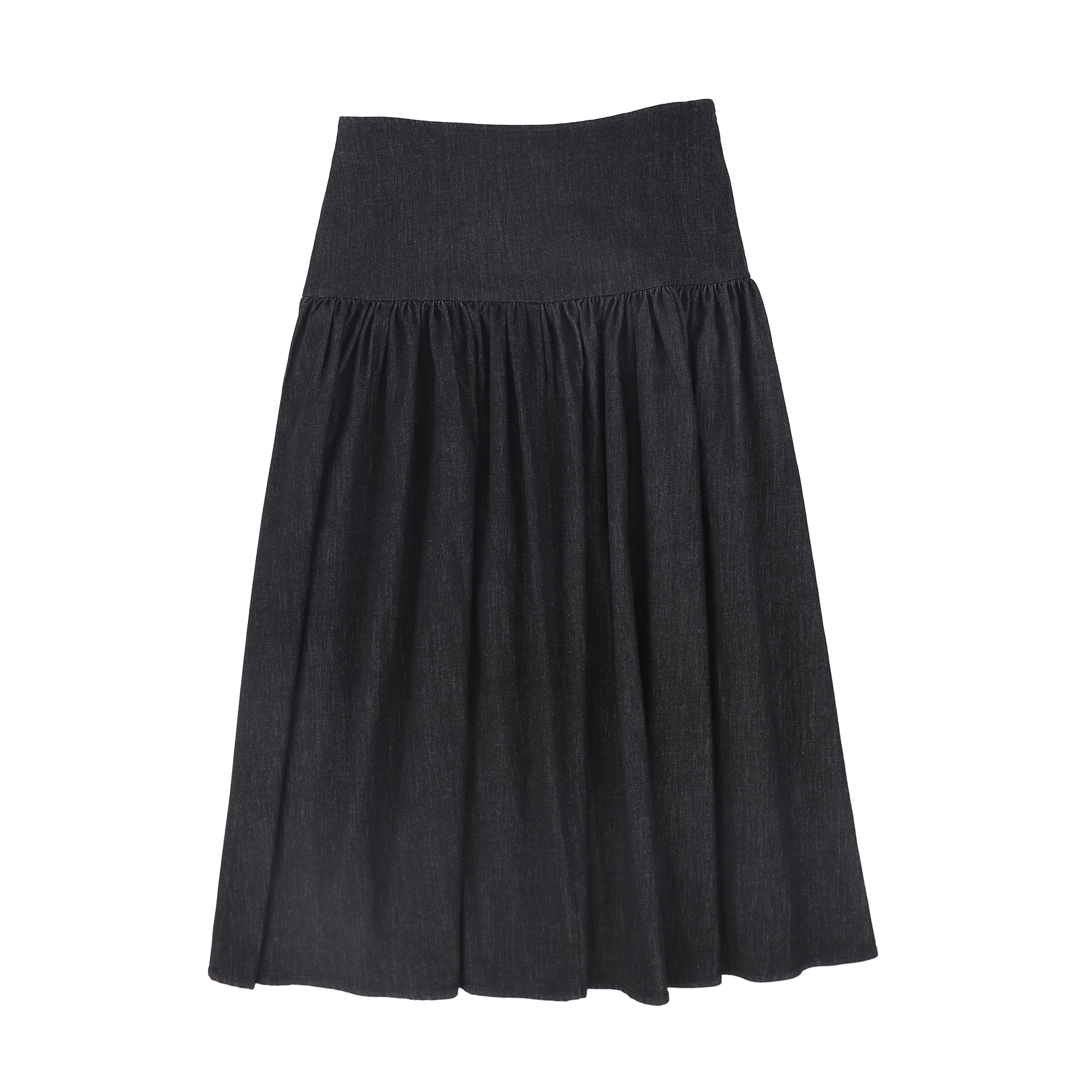 VALENTINA BLACK DENIM DROP WAIST PLEATED MAXI SKIRT [FINAL SALE] - Image 2