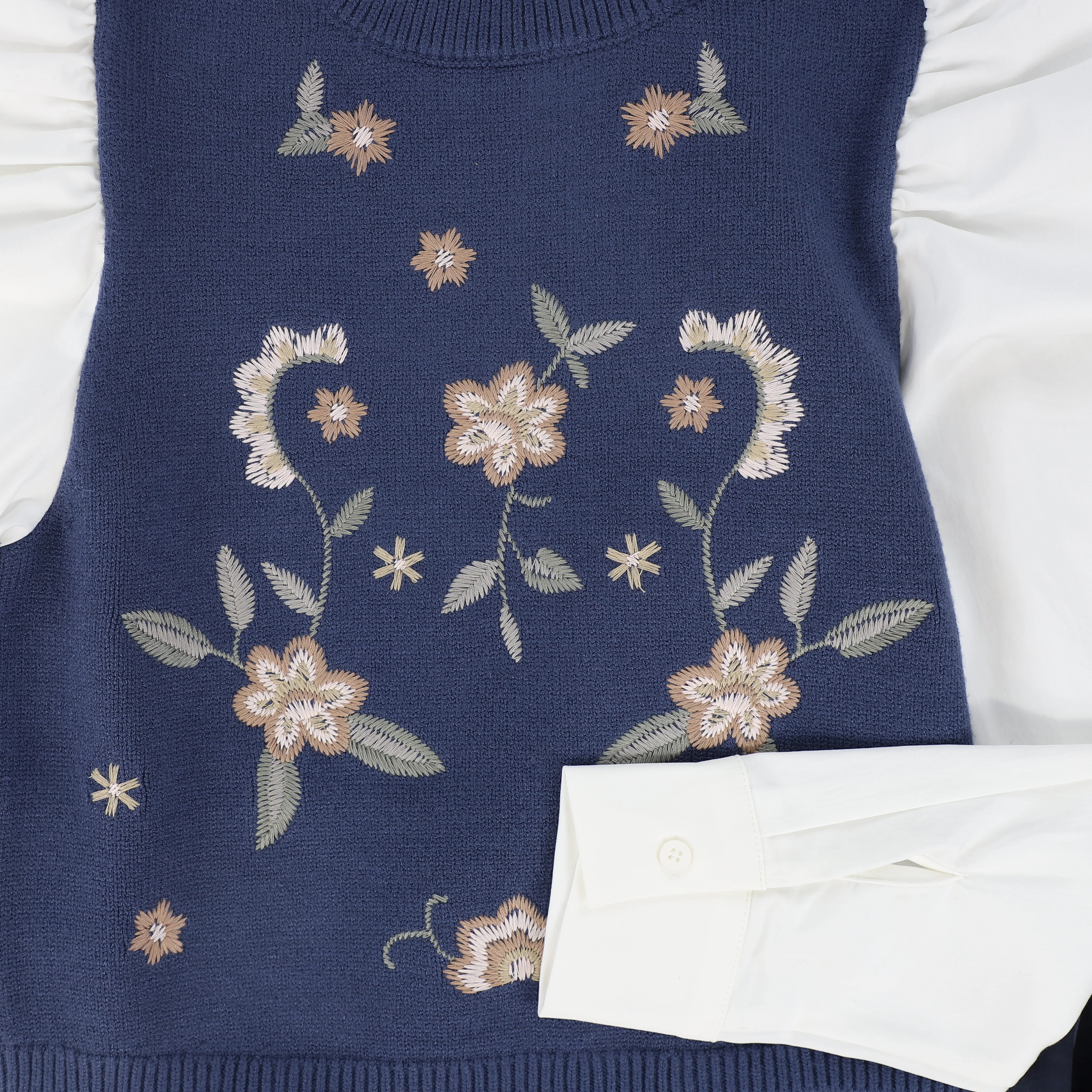 VALENTINA BLUE EMBROIDERED TURTLENECK VEST DRESS [FINAL SALE] - Image 2