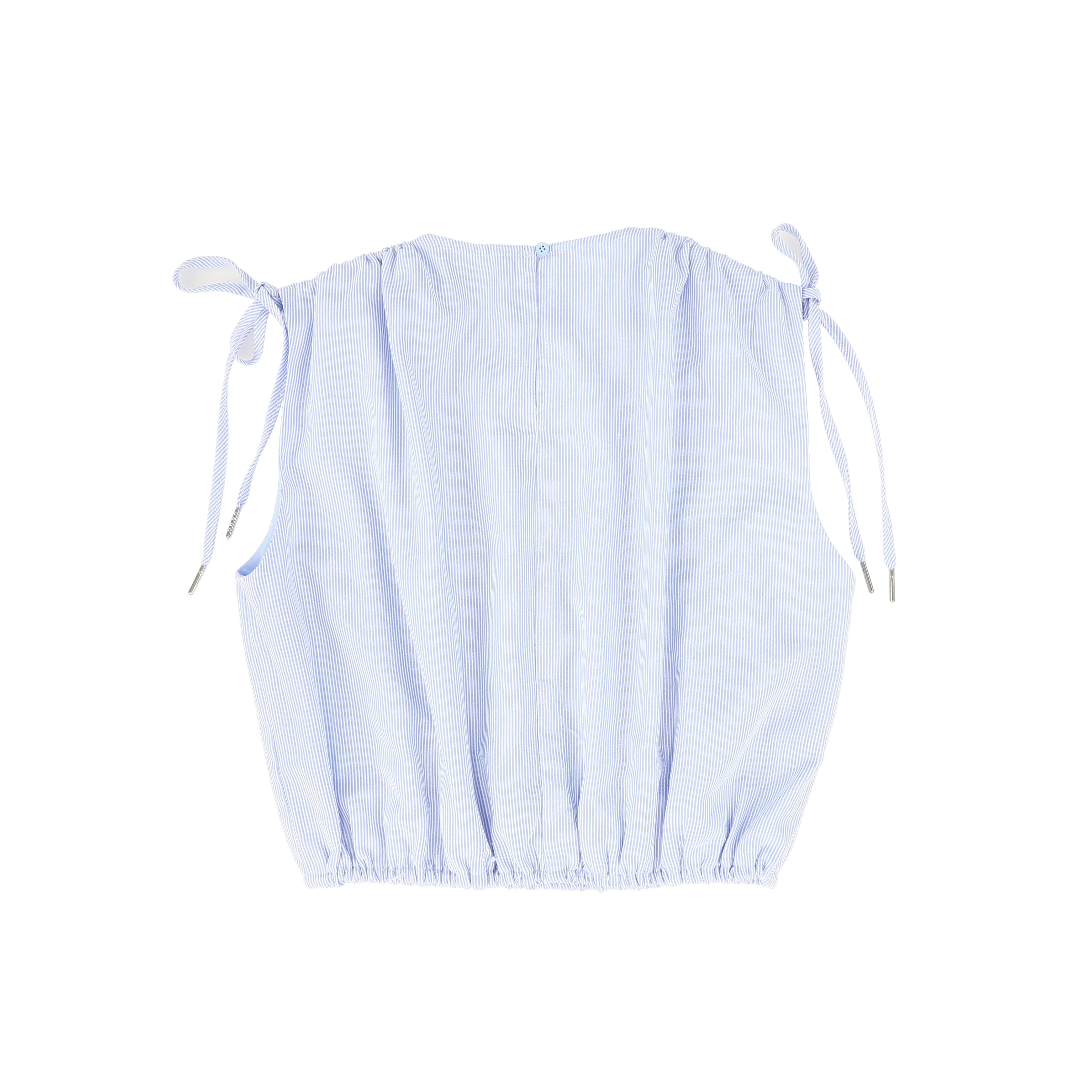 VALENTINA BLUE STRIPED LINEN BUBBLE BLOUSE [FINAL SALE] - Image 2