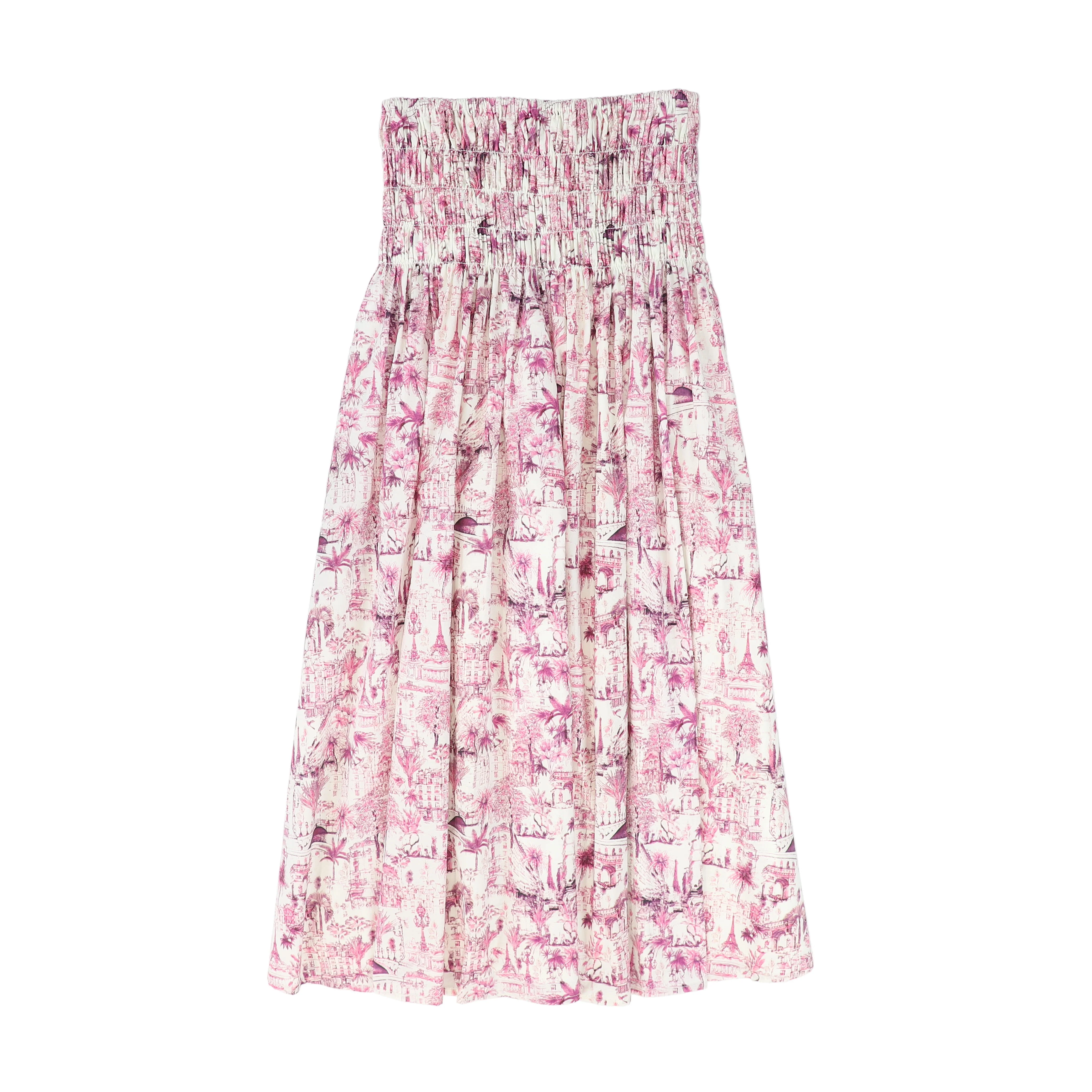 VALENTINA FUCHSIA PINK PRINTED SMOCKED WAIST SKIRT [FINAL SALE] - Image 2