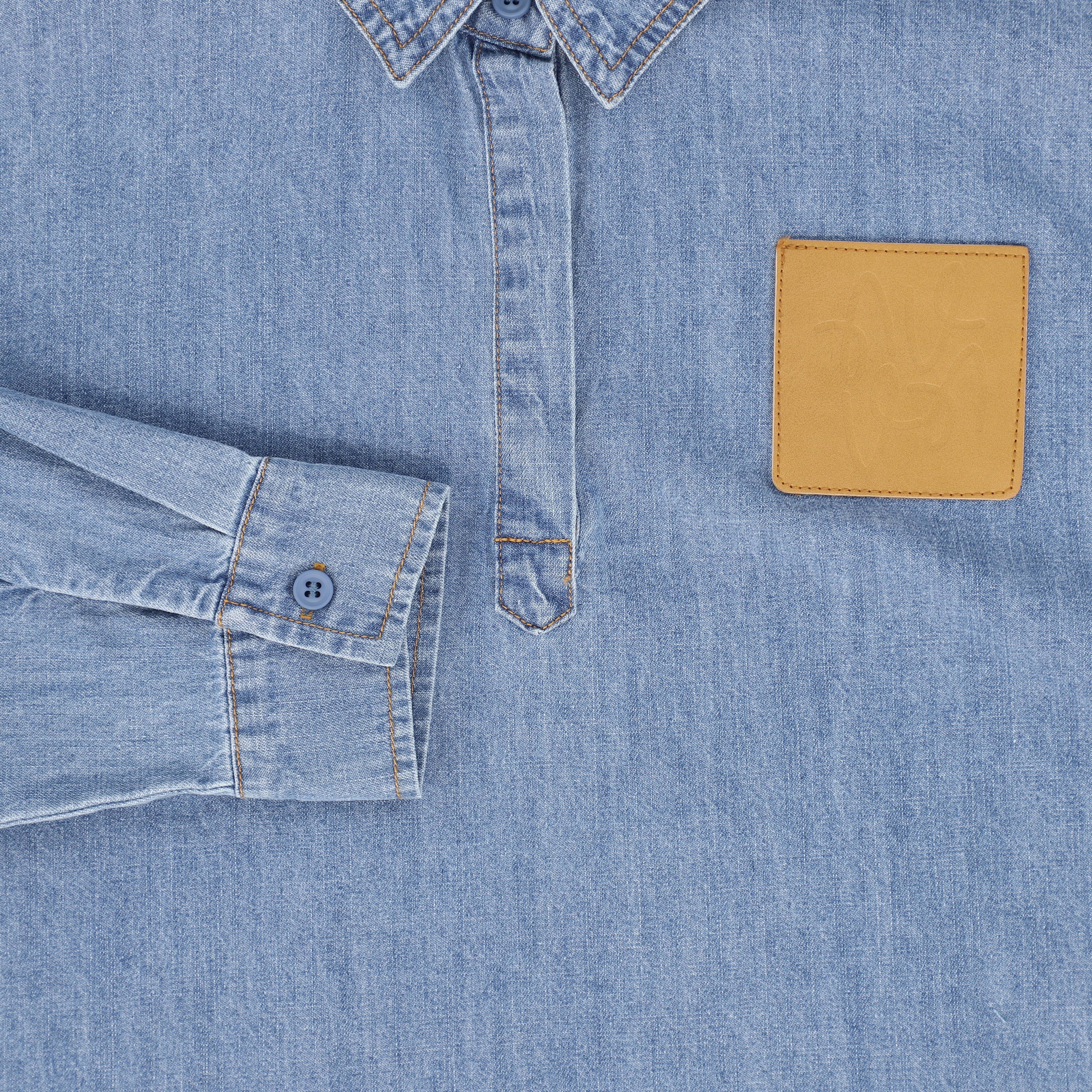 VALENTINA LIGHT BLUE DENIM LEATHER POCKET SHIRT [FINAL SALE] - Image 3