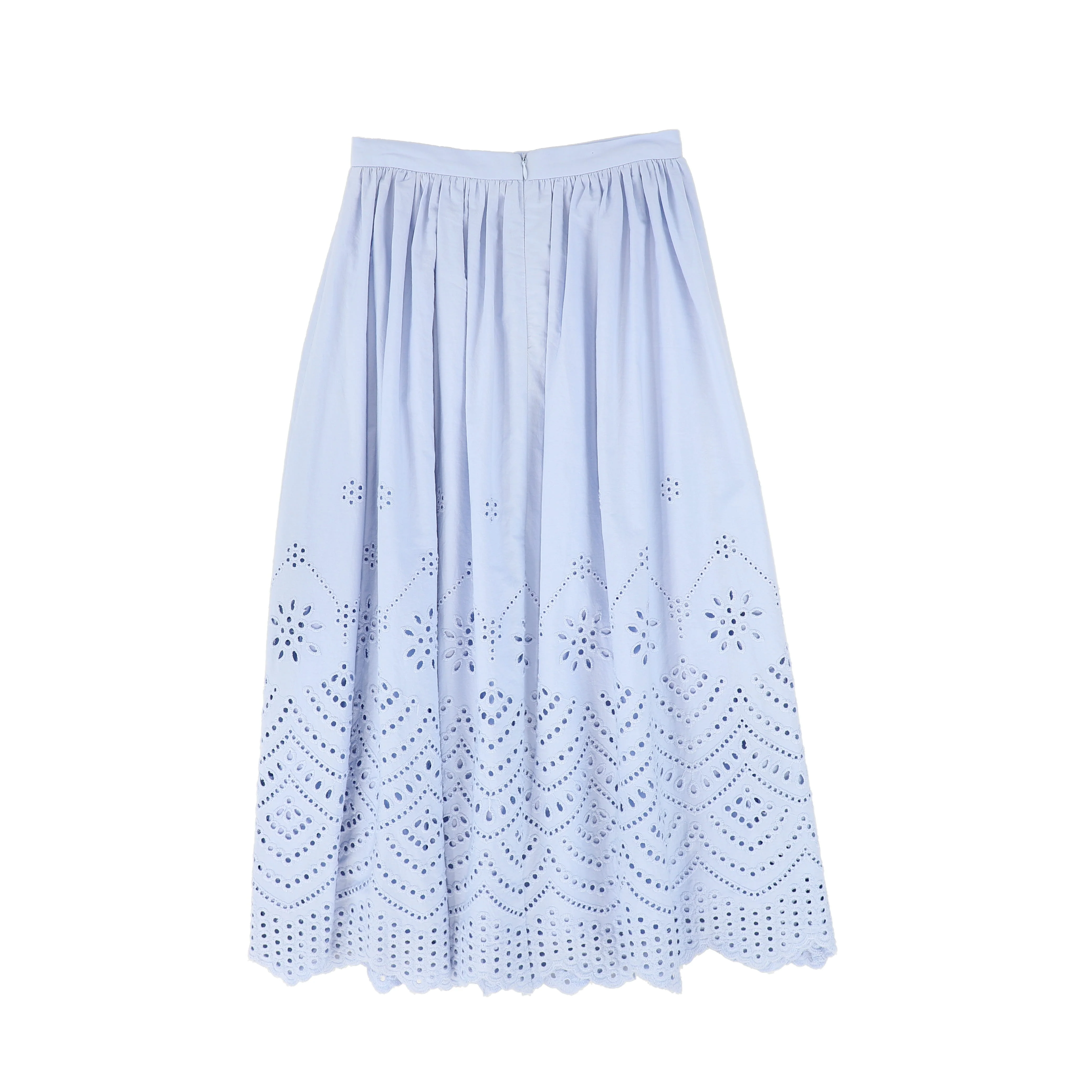 VALENTINA LIGHT BLUE EYELET DETAIL MIDI SKIRT [FINAL SALE] - Image 2