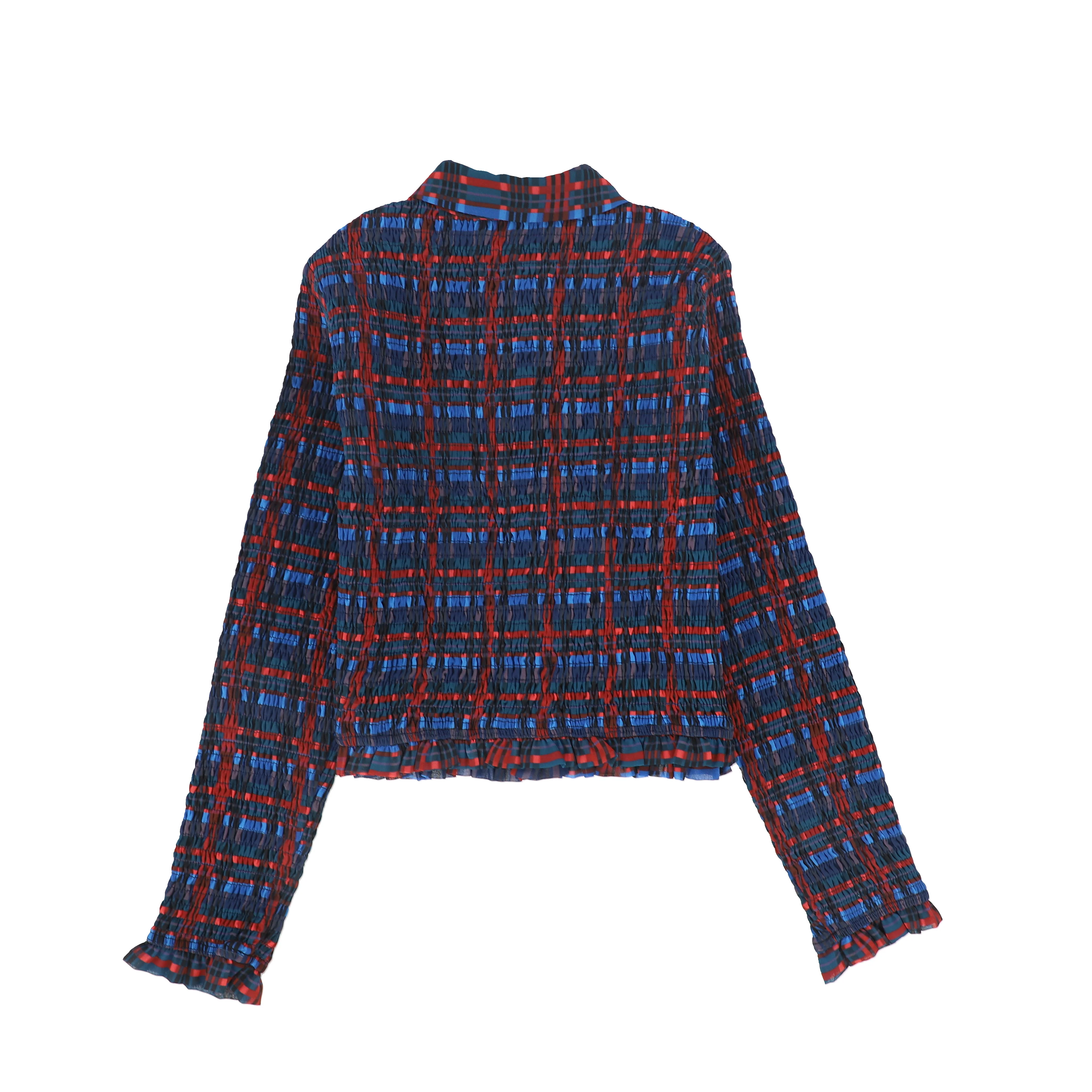VALENTINA NAVY/BURGUNDY PLAID SMOCKED BLOUSE [FINAL SALE] - Image 2