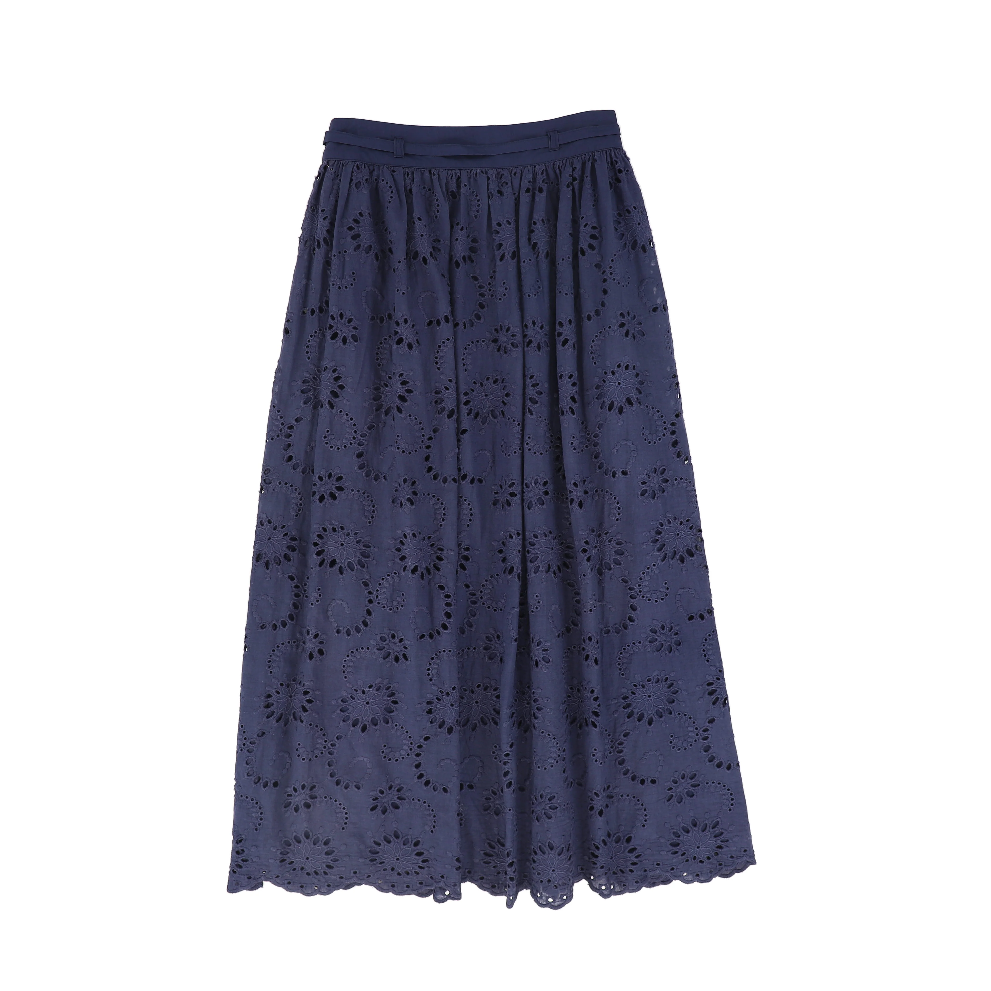 VALENTINA NAVY EYELET WAISTED MIDI SKIRT [FINAL SALE] - Image 2