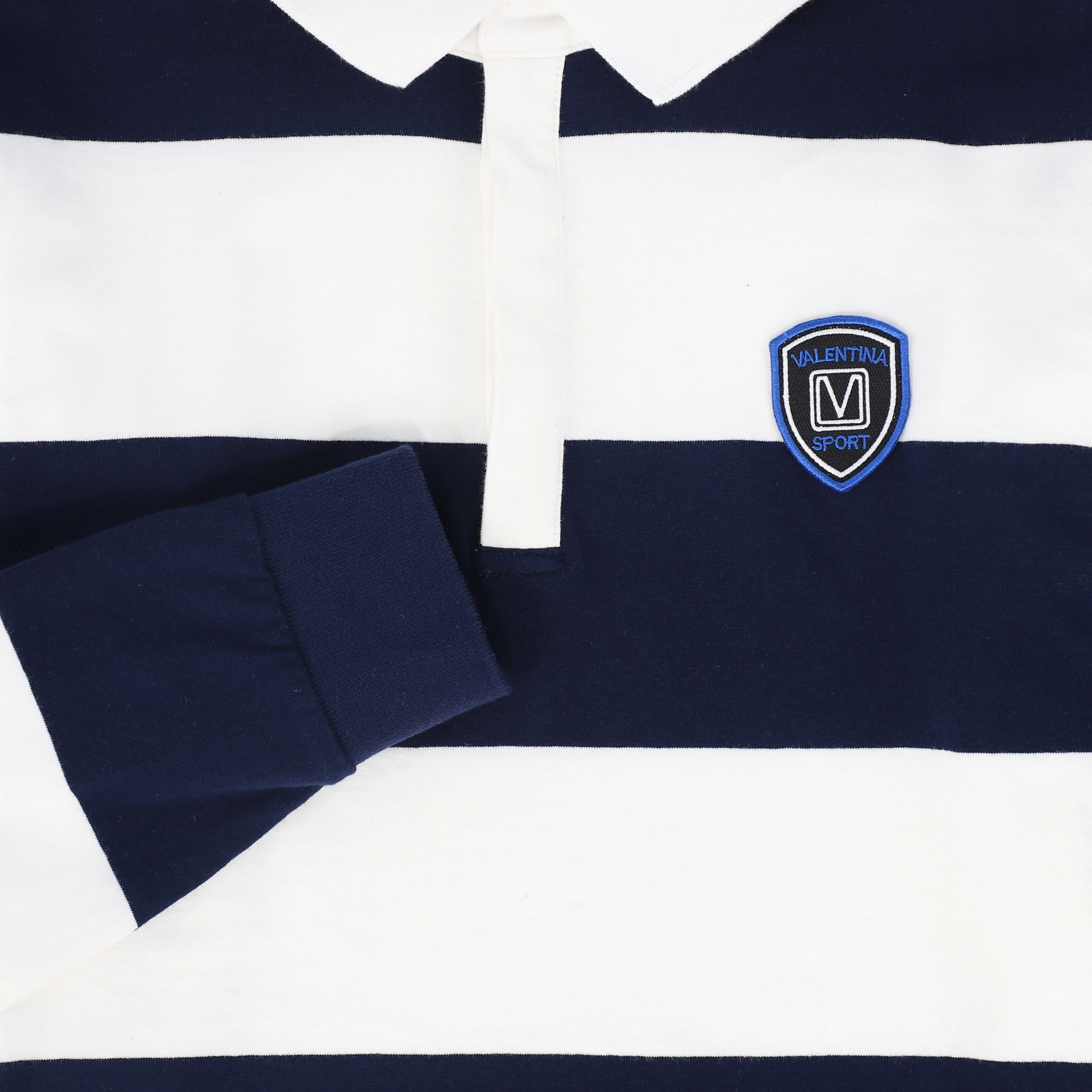 VALENTINA NAVY/WHITE WIDE STRIPE CREST POLO [FINAL SALE] - Image 3