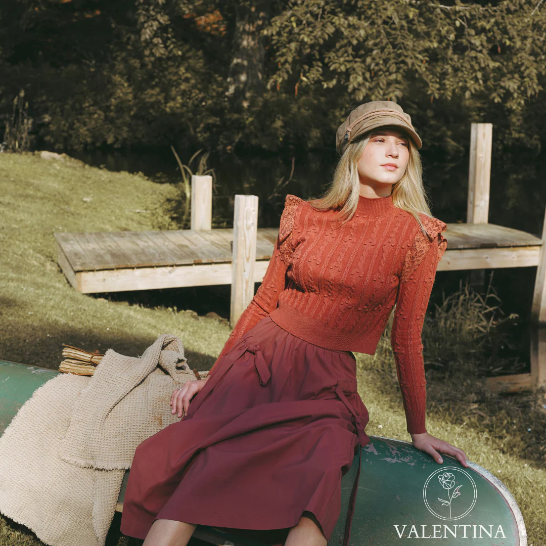 VALENTINA RUST LACE POINTELLE SWEATER SET [FINAL SALE] - Image 2