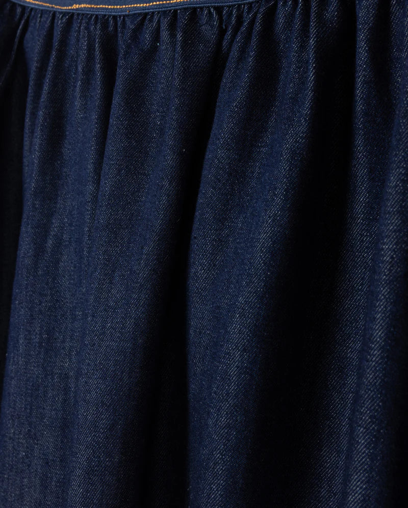VIBE BLUE DENIM WIDE WAISTED MIDI SKIRT [FINAL SALE] - Image 2