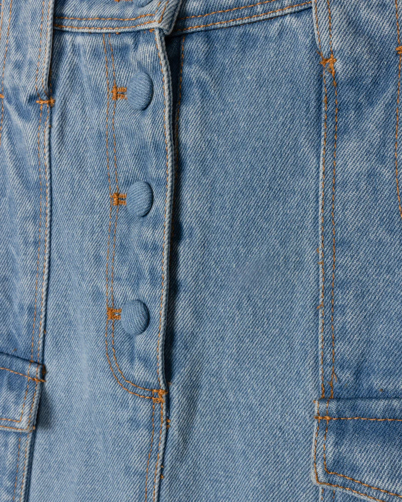 VIBE LIGHT BLUE DENIM A LINE MAXI SKIRT [FINAL SALE] - Image 2