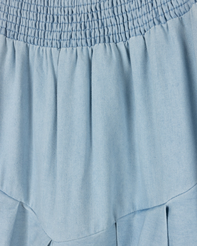 VIBE LIGHT BLUE DENIM CHAMBRAY V SEAM PLEAT SKIRT [FINAL SALE] - Image 2