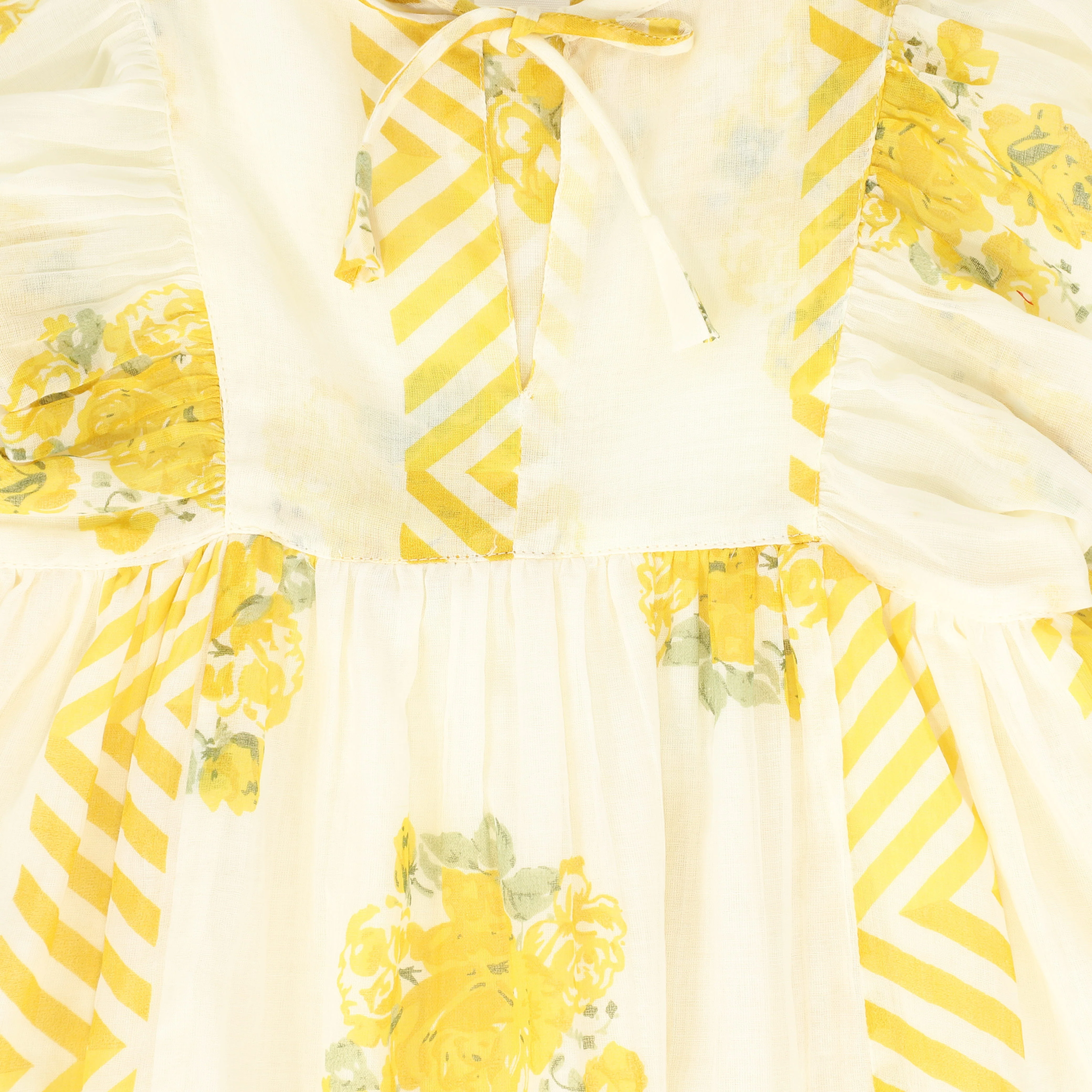 YO BABY WHITE/YELLOW ROSE BUNCH PUFF SLEEVE DRESS [FINAL SALE] - Image 2